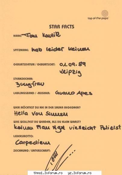 Fisa lui Tom la star facts - imi plache scrisu lui cam asa scriu si yo aproape - Tom